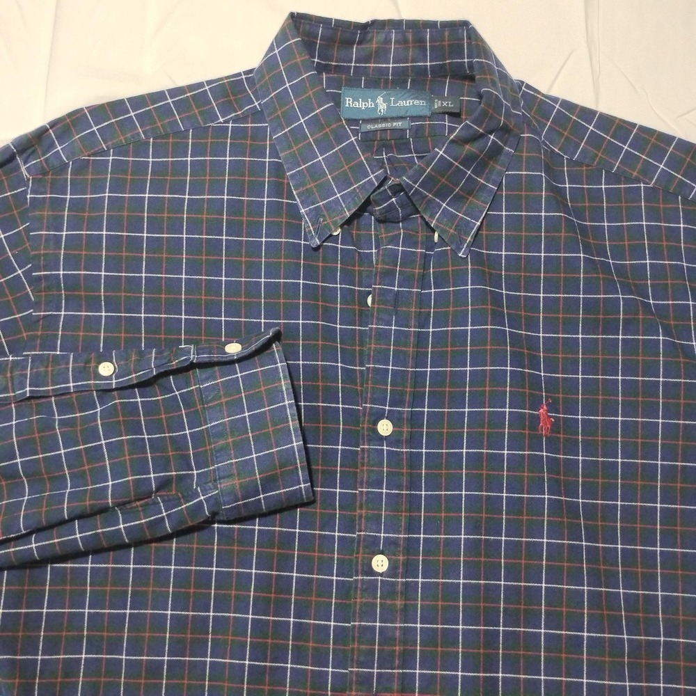 Ralph Lauren Shirt‎ Mens XL Blue Green Plaid Classic Fit Long Sleeve Button Down